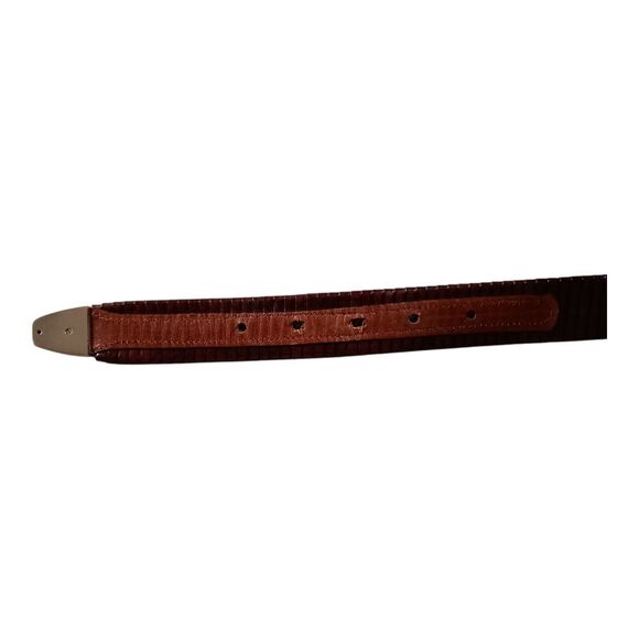 Mezlan Belt Burgundy Brown Vertical Slit Leather Men's 34 - Picture 8 of 9